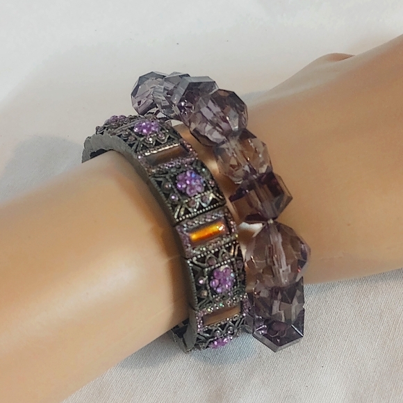 Purple Tigers Eye Bracelet Duo - Picture 1 of 3